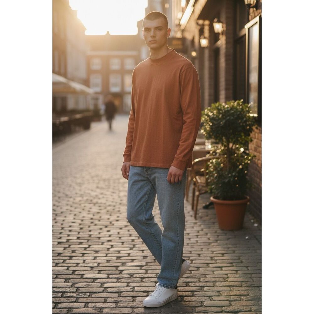✨LES TIEN LIGHT WEIGHT MOCK NECK LONG SLEEVE ORANGE SZ LARGE TEE✨